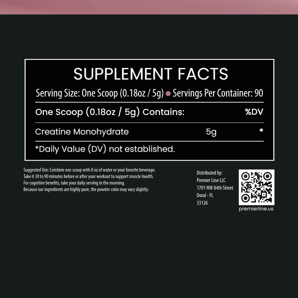 Creatine Monohydrate Supplement Facts label