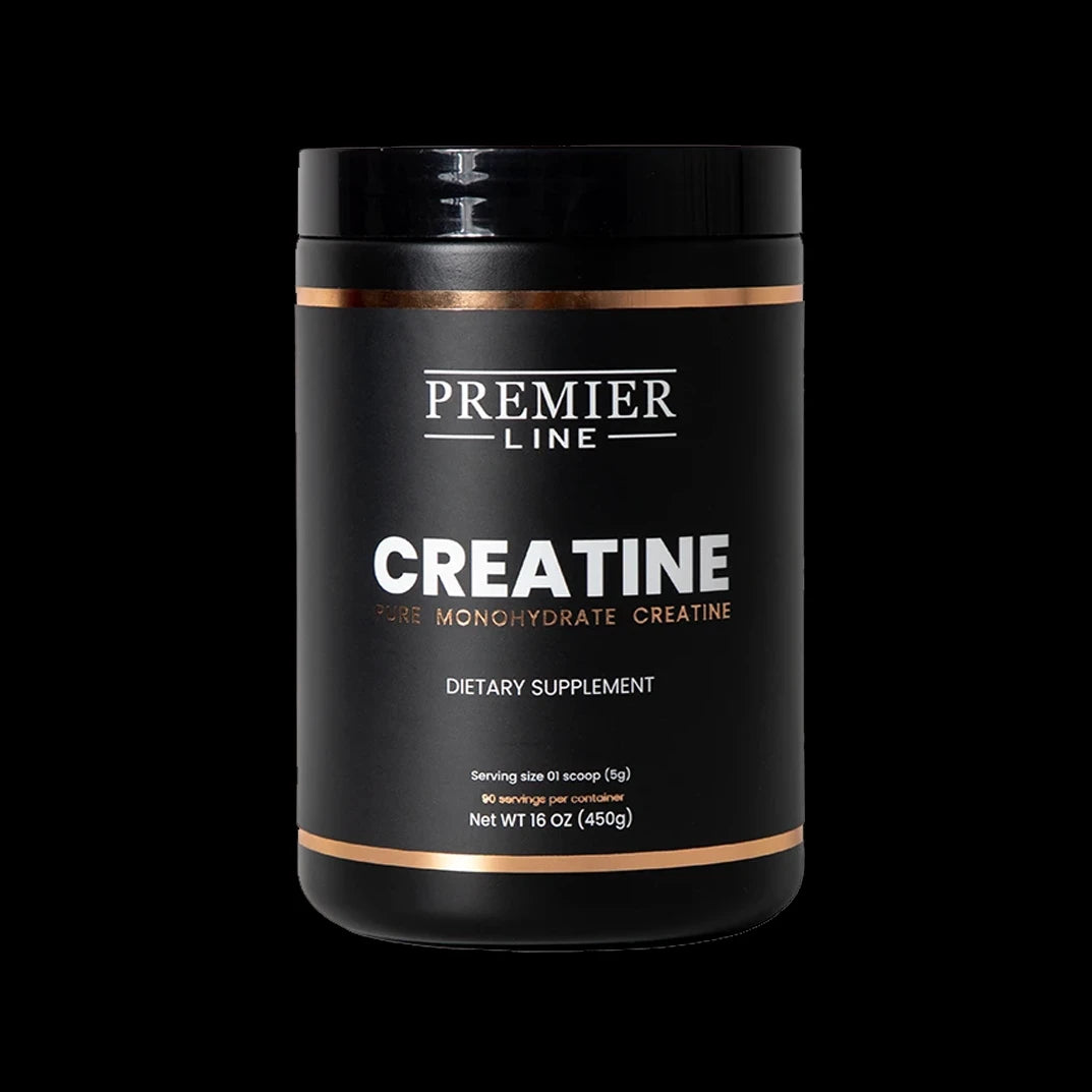 Premier Line Creatine Monohydrate supplement supporting strength, power, muscle performance, exercise recovery, and lean muscle development.