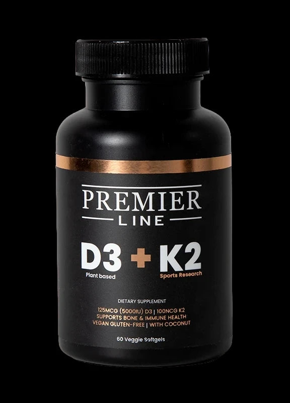 Premier Line Vitamin D3 K2 capsules dietary supplement label close-up