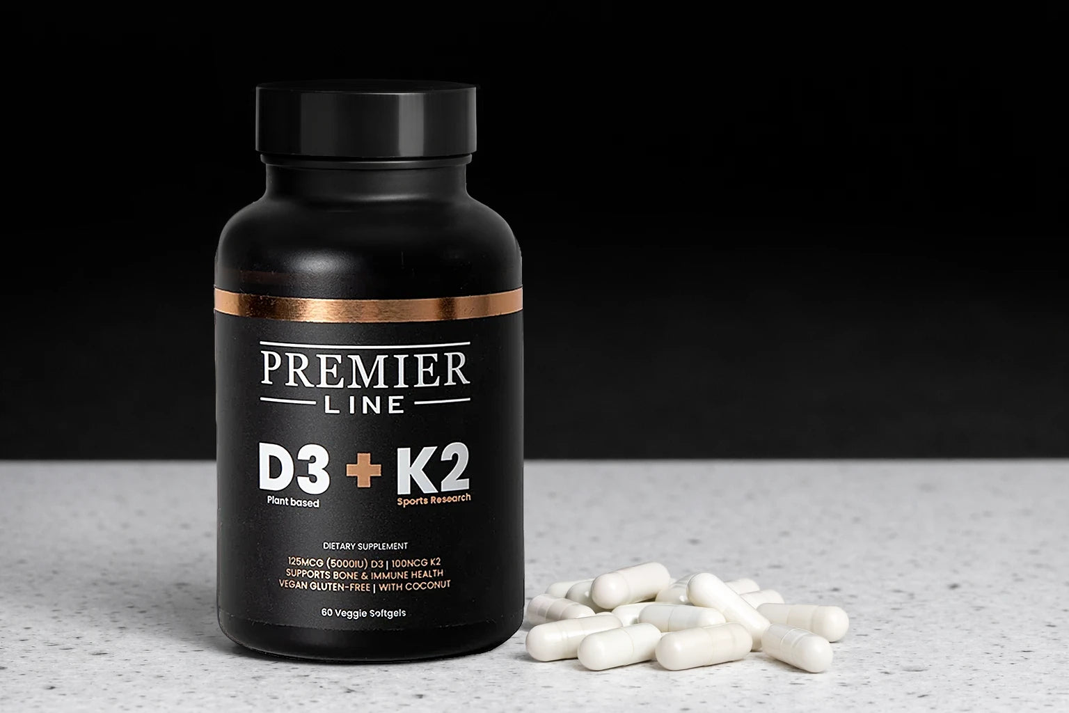 Vitamin D3 and K2 capsules for daily wellness and calcium absorption support