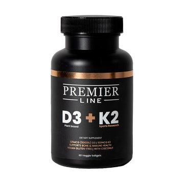 Vitamin D3 + K2 plant-based softgels bottle by Premier Line, 60 servings