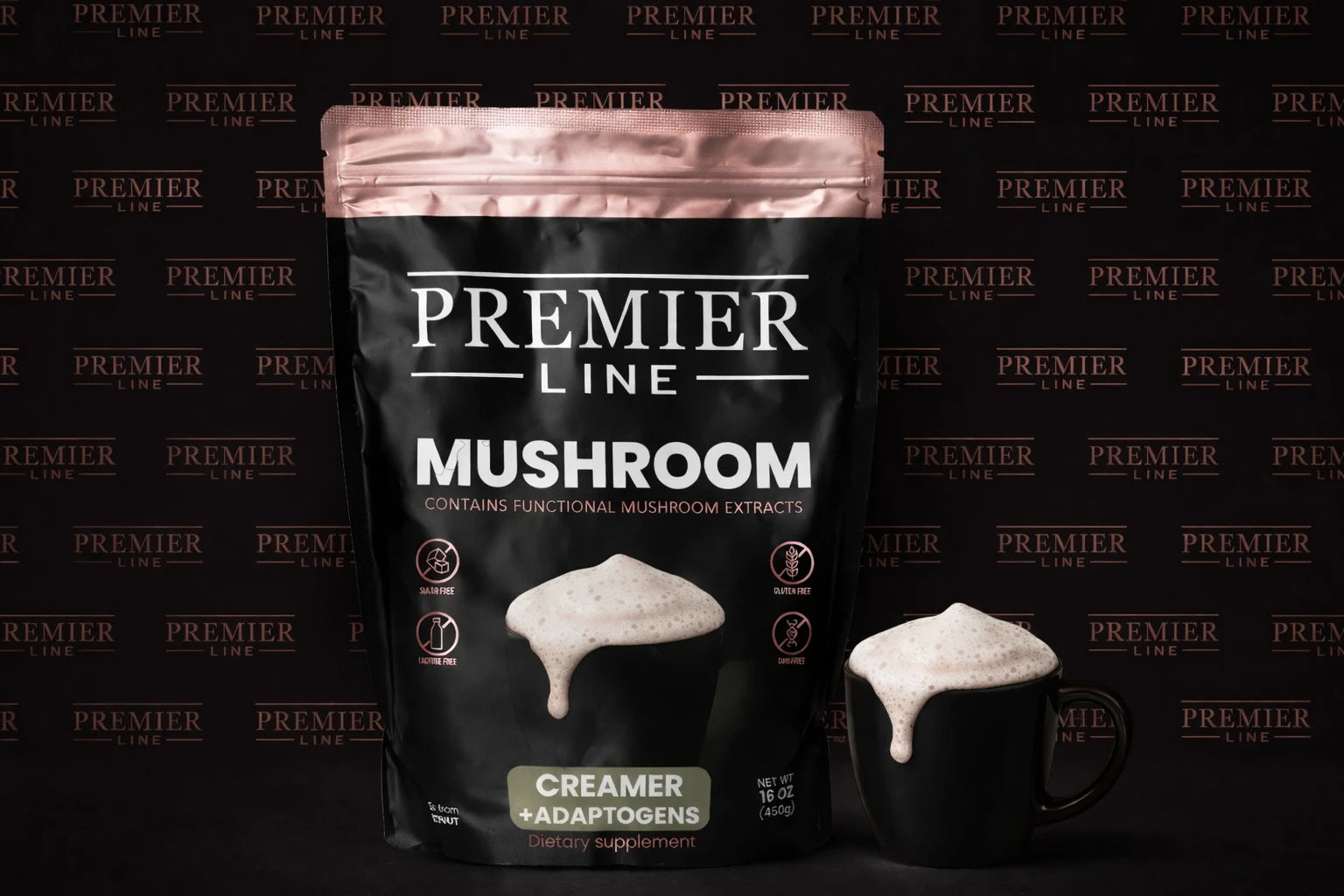 Adaptogenic mushroom creamer powder texture for daily coffee enhancement and wellness