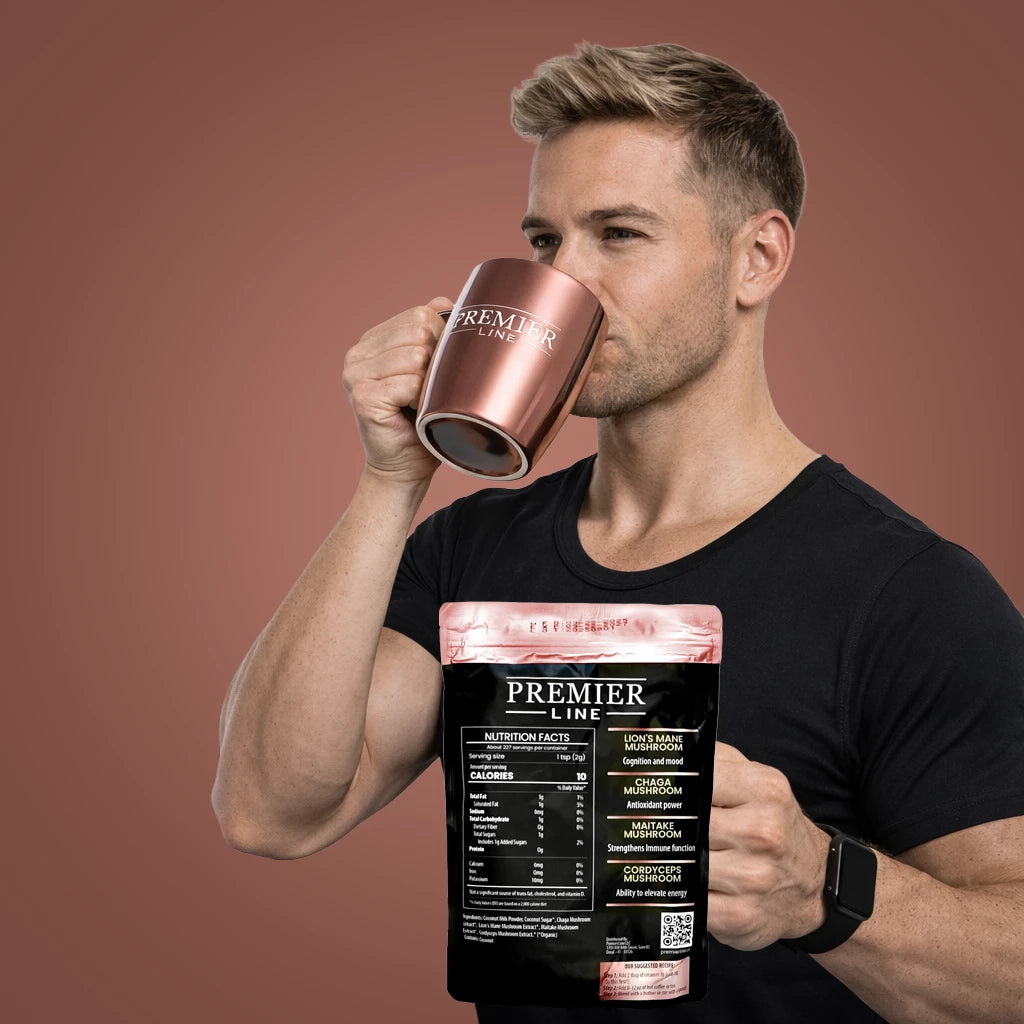 Healthy morning routine with mushroom coffee creamer for balanced energy and productivity