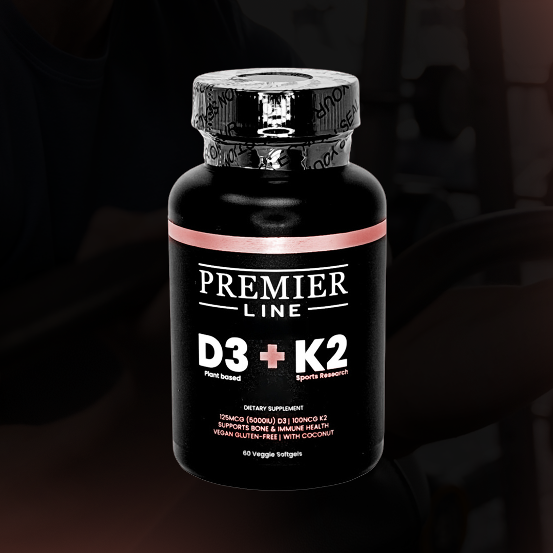 Premier Line Vitamin D3 and K2 supplement container for daily wellness support
