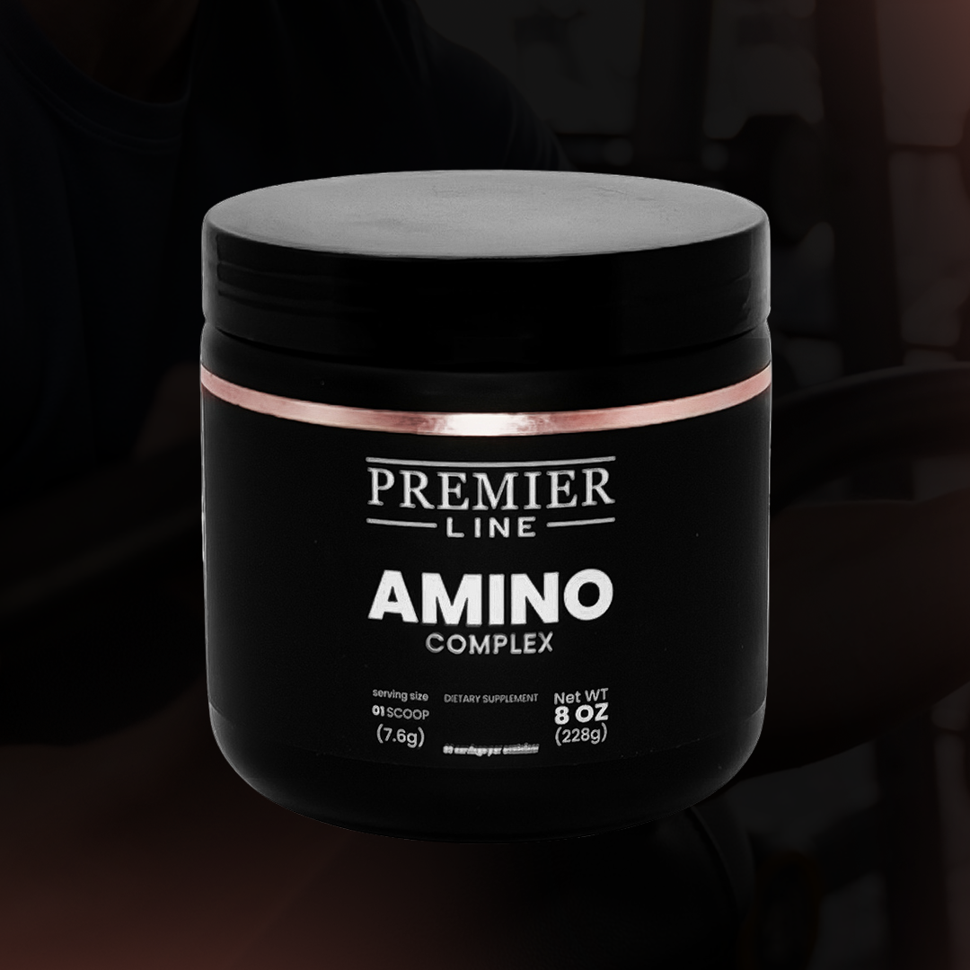Premier Line Amino Complex supplement container formulated for daily nutrition routines
