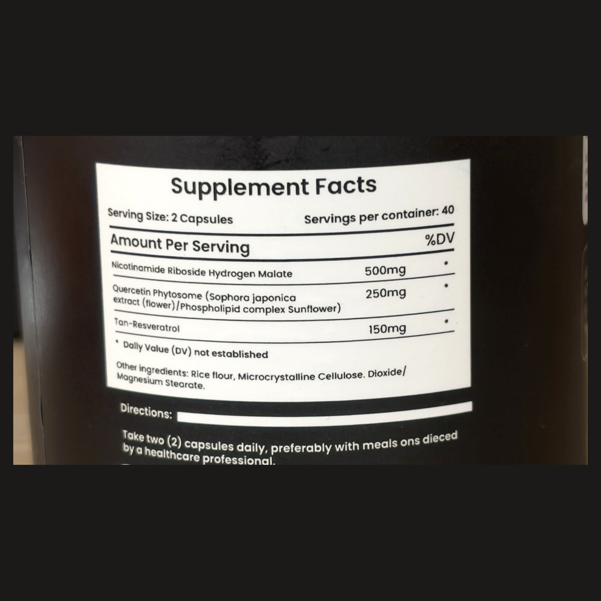 Nadvie Capsules Supplement Facts label