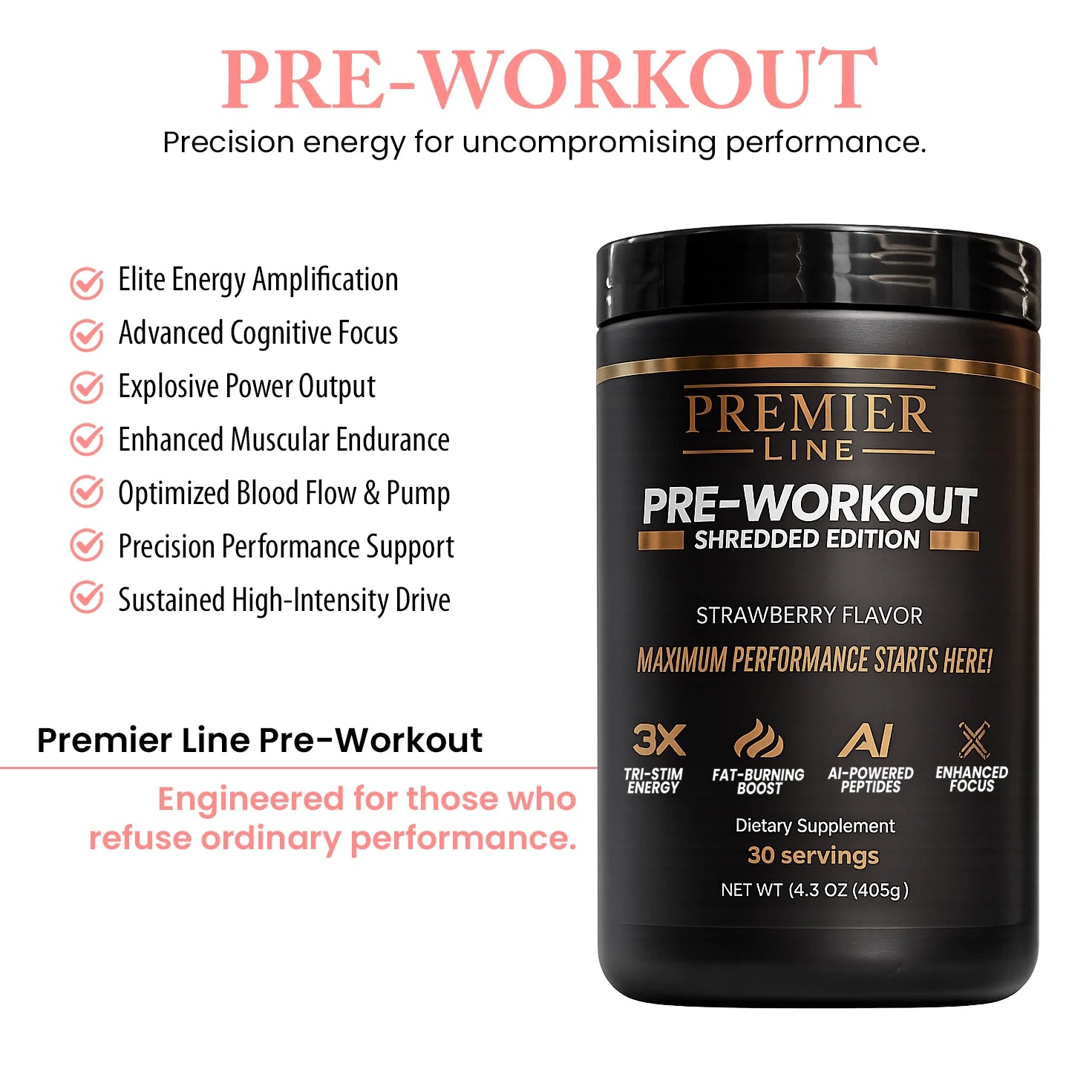 Pre-Workout Shredded Edition by Premier Line – 30 servings dietary supplement for active adults